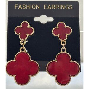 Gold-Plated Red Drop Earrings With Elegant Design & Textured Details